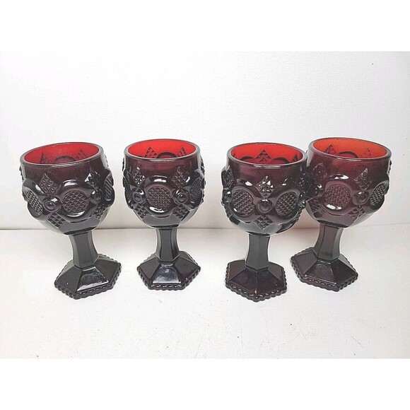 Vintage Avon CAPE COD Cranberry Ruby Red Glass Small GOBLET Wine 4.5” set of 4 - Picture 2 of 5